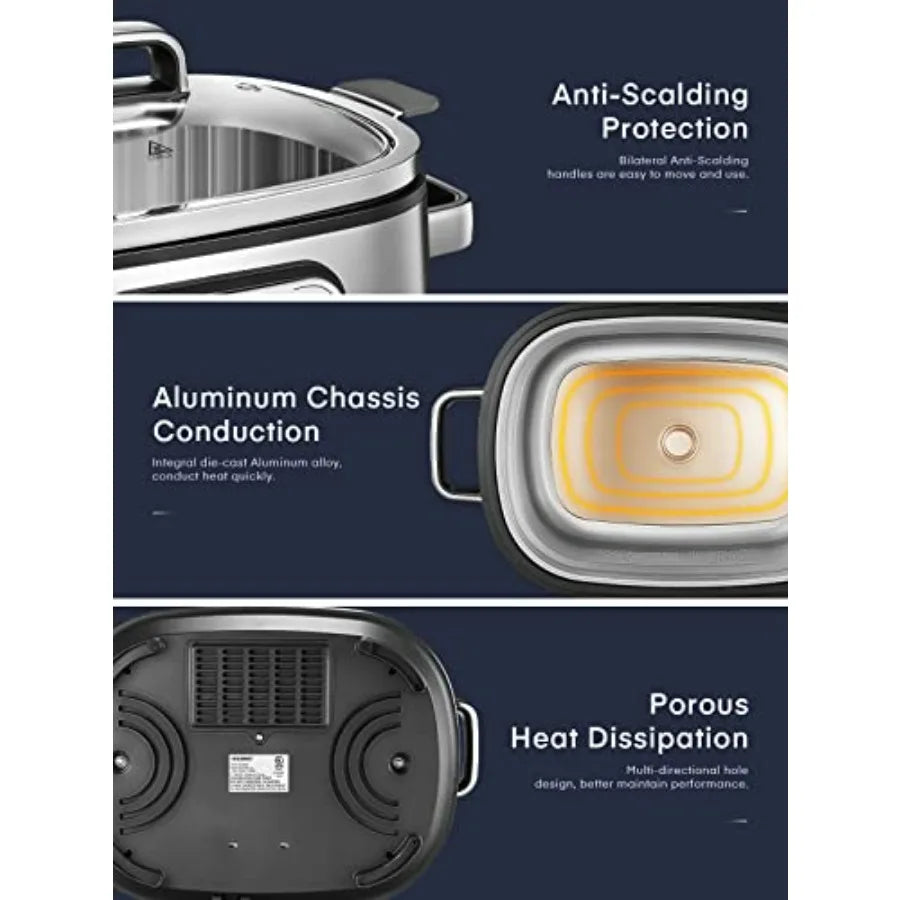 10 in 1 Programmable Slow Cooker 6QT 304 Stainless Steel Inner Pot, Multi-Cooker with Rice, Yogurt, Sauté, Steam, Delay Start & Adjustable Temp – for Large Families & Entertaining