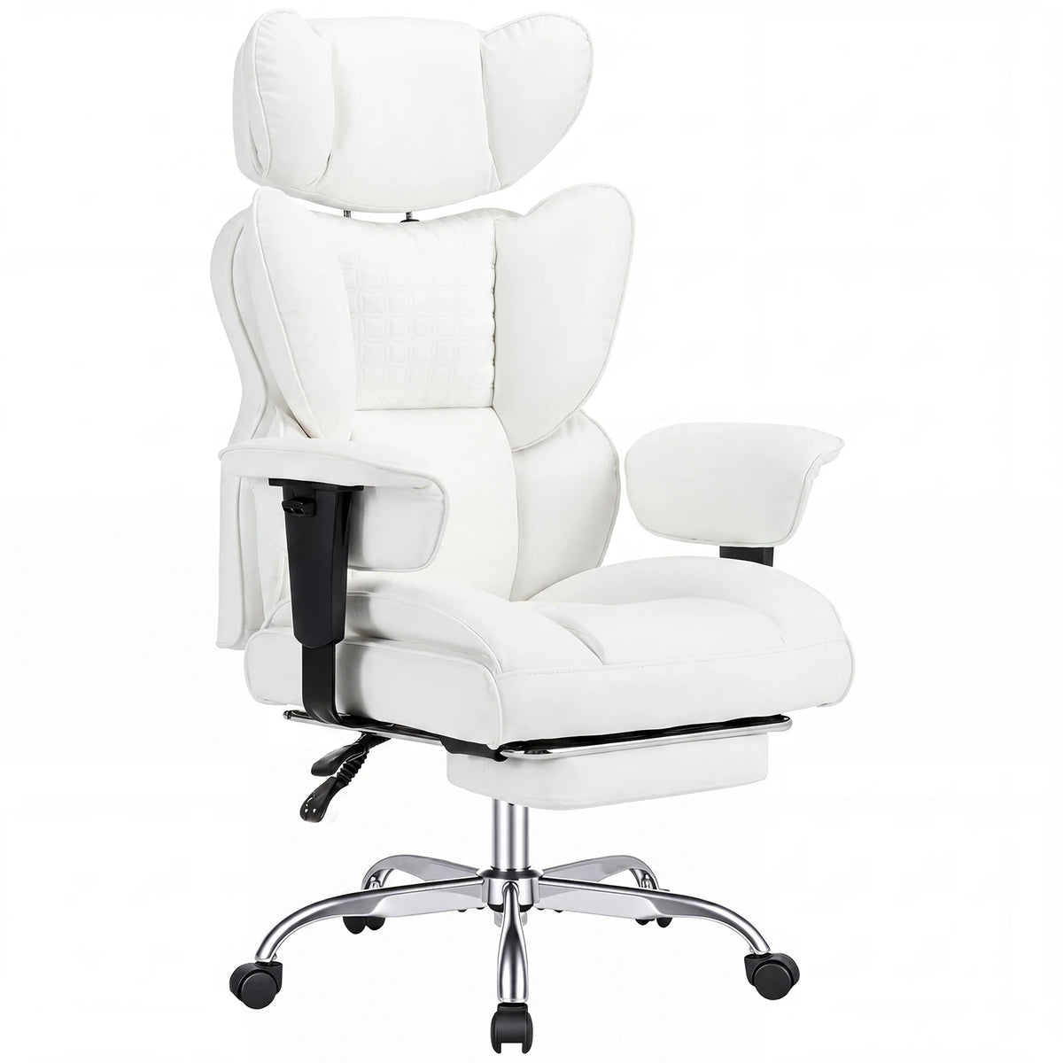 MCQ PU Leather Ergonomic Office Desk Chair with Footrest Adjustable Armrests Gaming Chair with High Back Reclining and Lumbar Support Height Adjustable with 360° Swivel