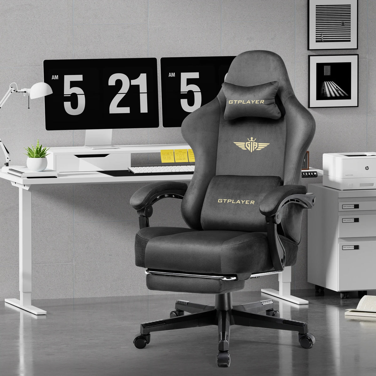 Gtplayer Gaming Chair Fabric with Pocket Spring Cushion, Big and Tall Gaming Chair 350Lbs High Back Computer Chair