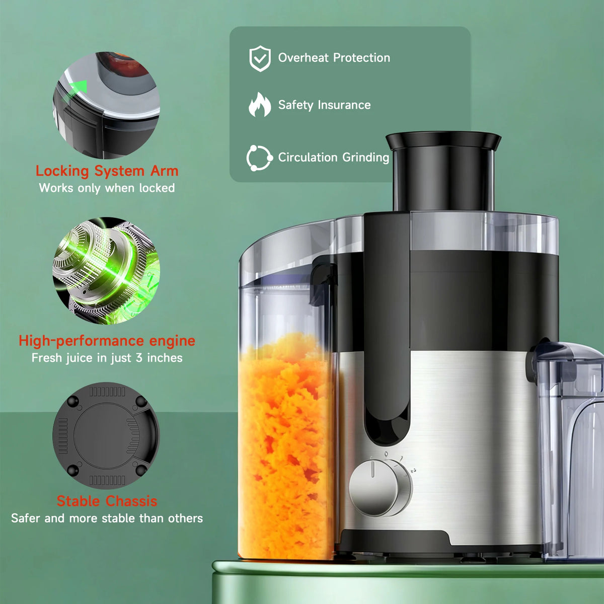 High-Speed Juicer Machine 3-Inch Wide Mouth for Vegetables And Fruits with Metal Body 3-Speed Settings Easy Cleaning Detachable High Juice Yield Adjustable Spout Juicer for Quick Fruit And Vegetable Juicing