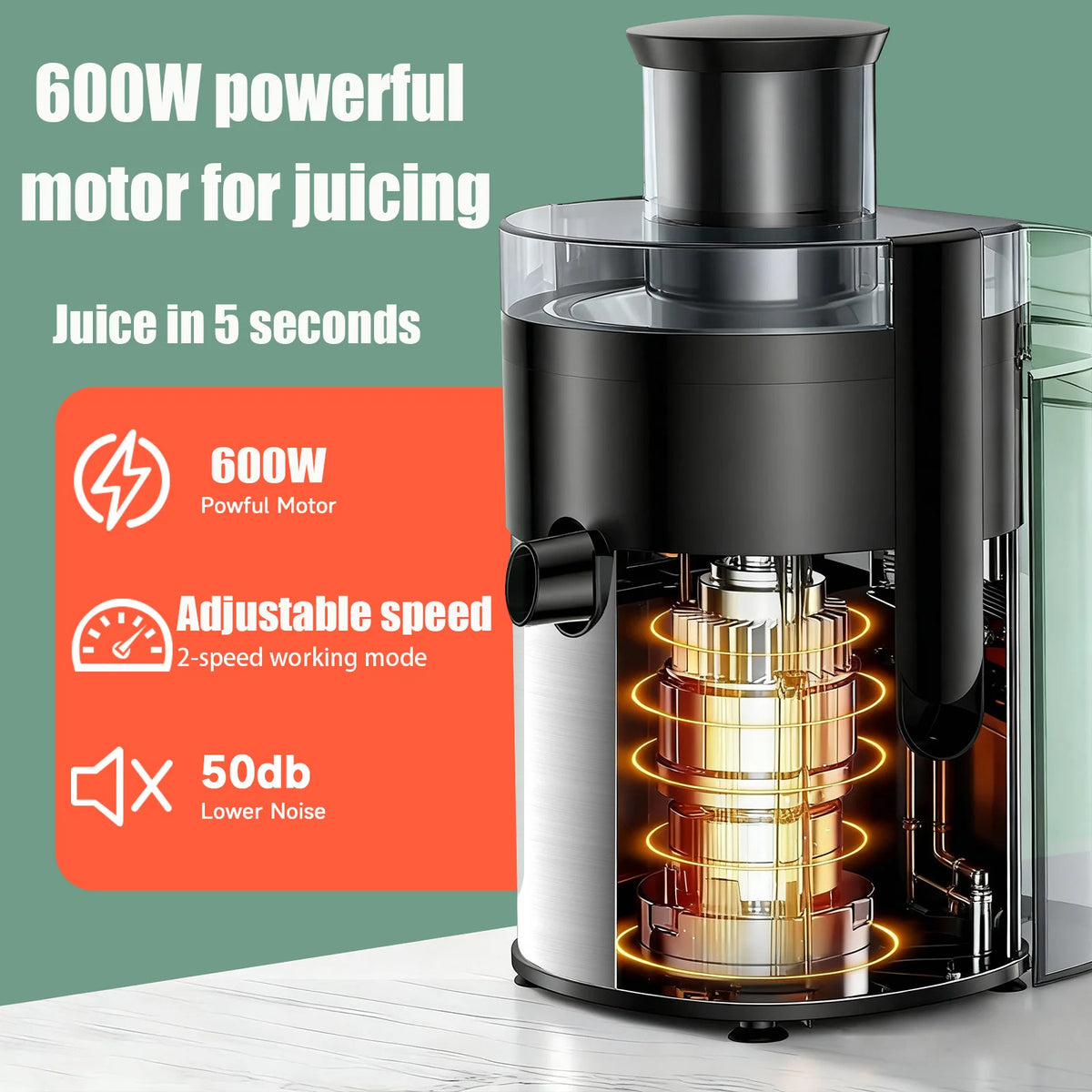 High-Speed Juicer Machine 3-Inch Wide Mouth for Vegetables And Fruits with Metal Body 3-Speed Settings Easy Cleaning Detachable High Juice Yield Adjustable Spout Juicer for Quick Fruit And Vegetable Juicing