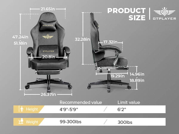 Gtplayer Gaming Chair Fabric with Pocket Spring Cushion, Big and Tall Gaming Chair 350Lbs High Back Computer Chair