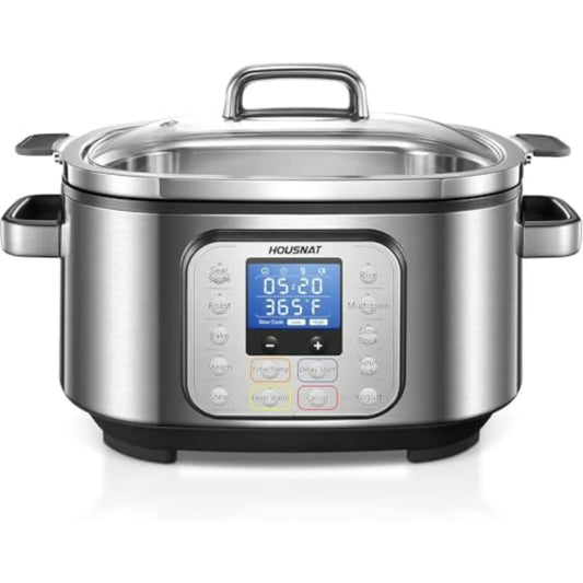 10 in 1 Programmable Slow Cooker 6QT 304 Stainless Steel Inner Pot, Multi-Cooker with Rice, Yogurt, Sauté, Steam, Delay Start & Adjustable Temp – for Large Families & Entertaining