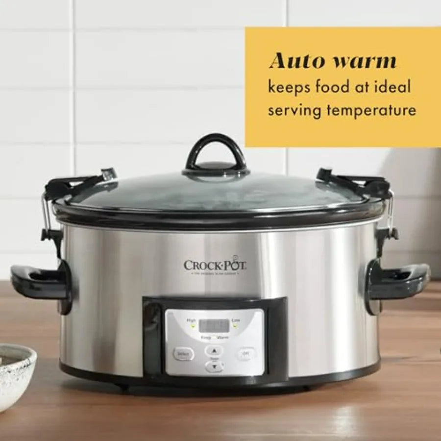 6 Quart Cook & Carry Programmable Slow Cooker with Digital Timer Stainless Steel