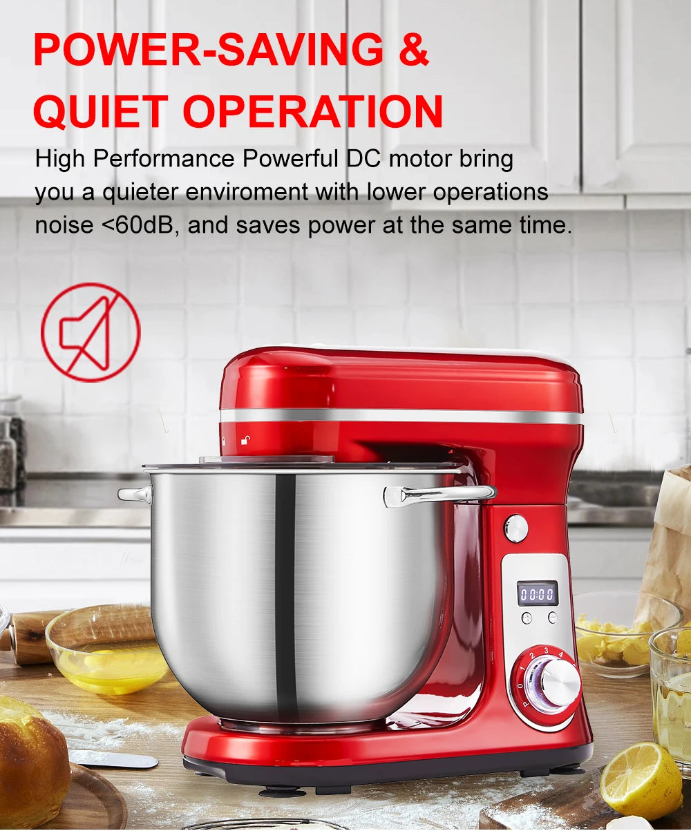 BioloMix 1200W 6L Kitchen Stand Mixer With Quiet DC Motor, 6-Speed, for Blending, Whisking, and Kneading