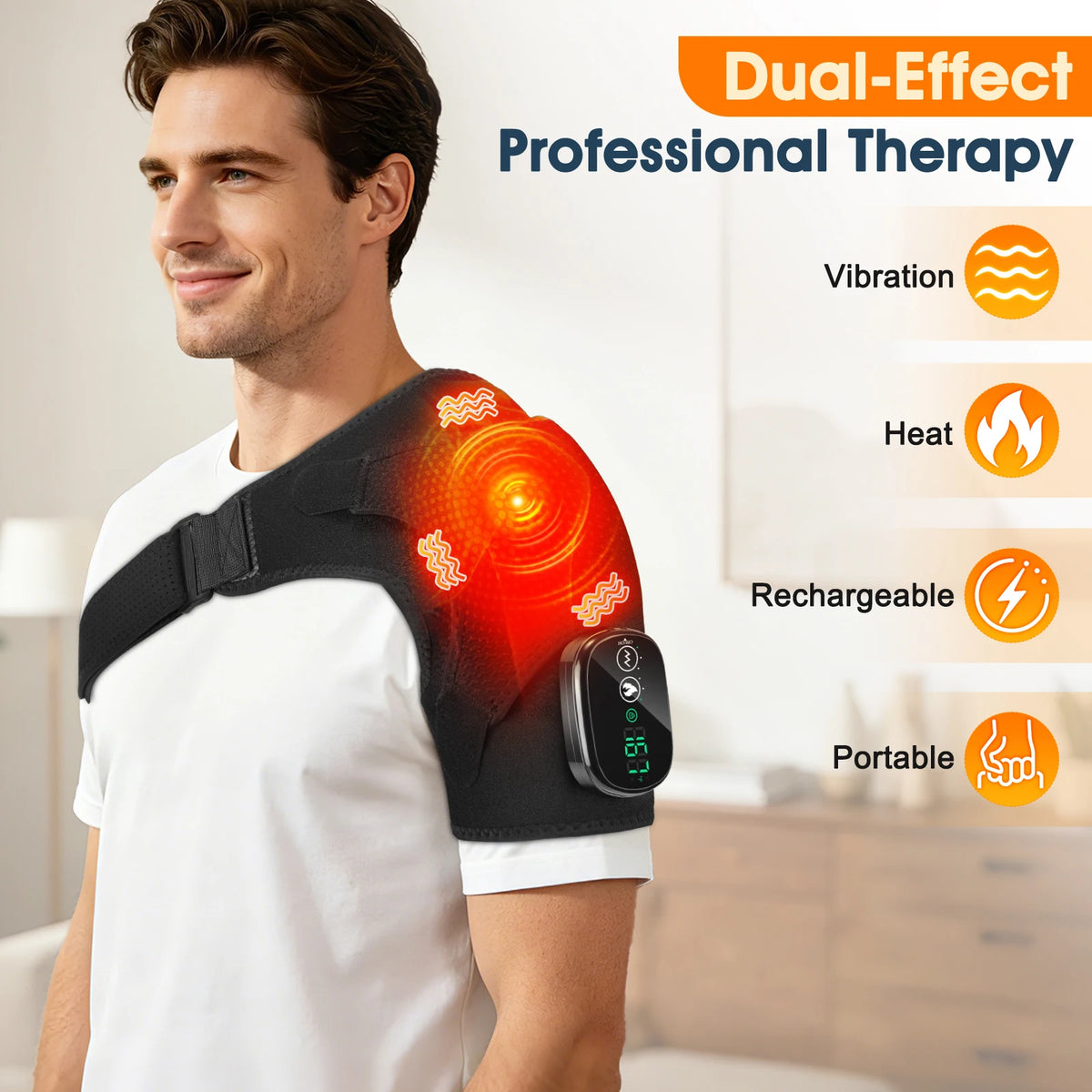 Heated Shoulder Brace Neck Massager 3 Heat Vibration Modes Cordless 5000mAh Warm Shoulder Pad Support Belt