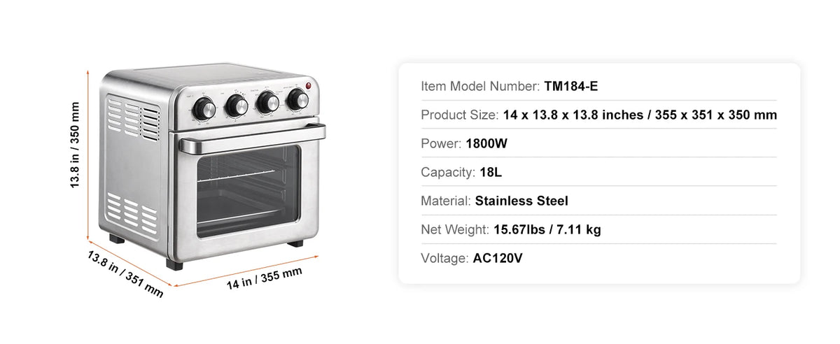 SucceBuy 18L 1700W Air Fryer Toaster Oven Stainless Steel Toaster Ovens Countertop Combo with Grill Home and Commercial Use