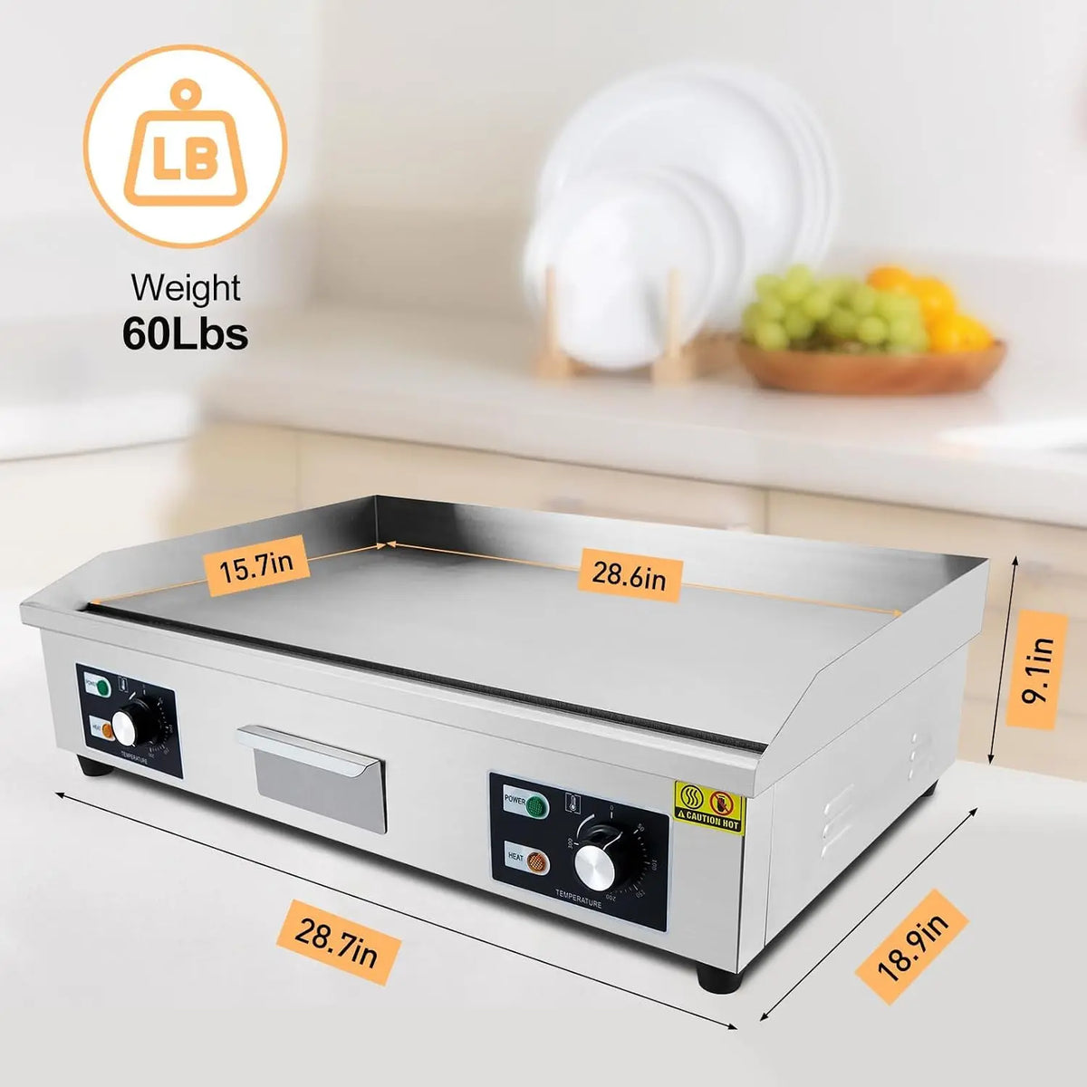 Tacleekii 14in, 21in, or 28.7 in Commercial Electric Griddle Stainless Steel Flat Top Grill, 122-572℉ Adjustable Temp, Countertop BBQ Teppanyaki Grill with Shovels & Brushes for Home & Restaurant