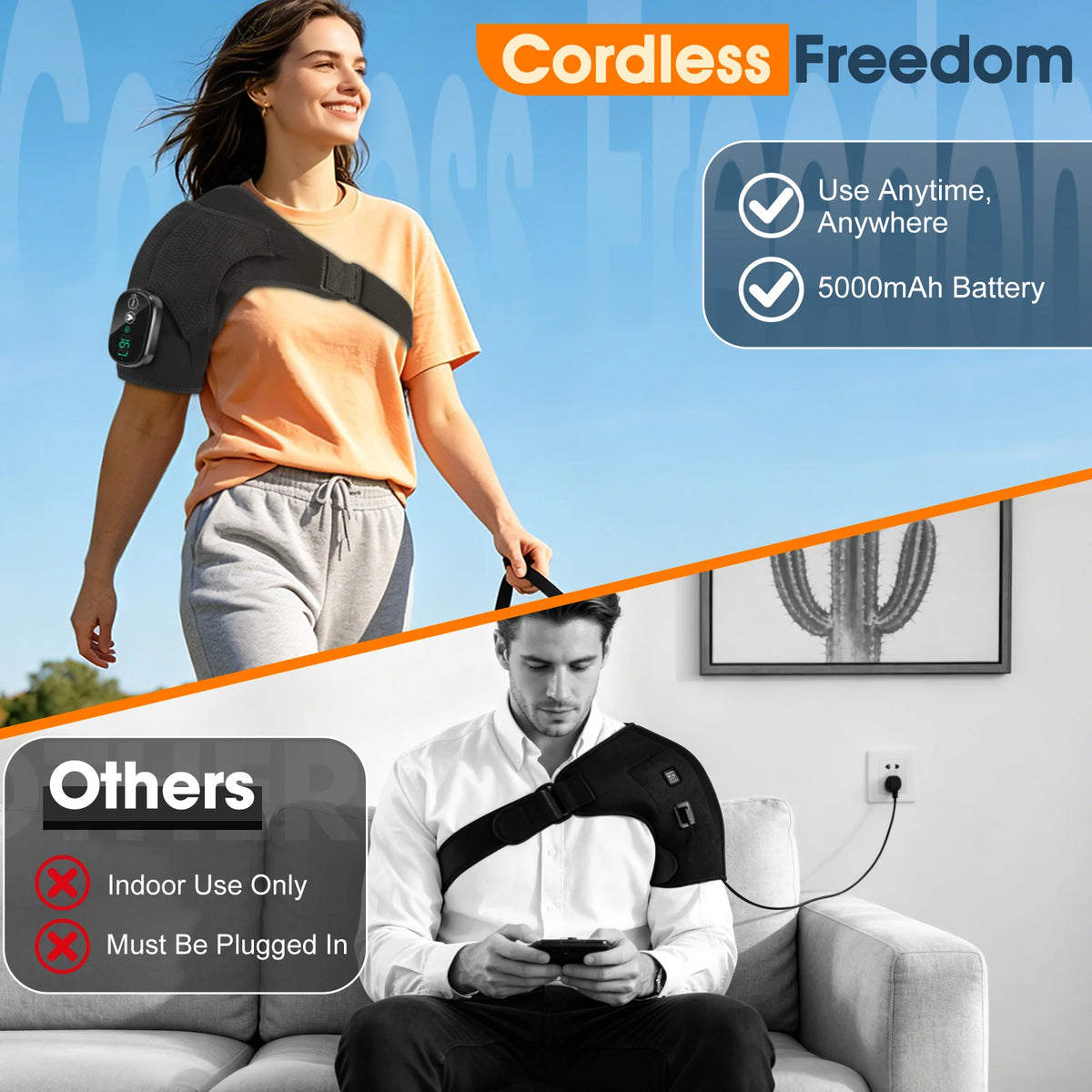 Heated Shoulder Brace Neck Massager 3 Heat Vibration Modes Cordless 5000mAh Warm Shoulder Pad Support Belt