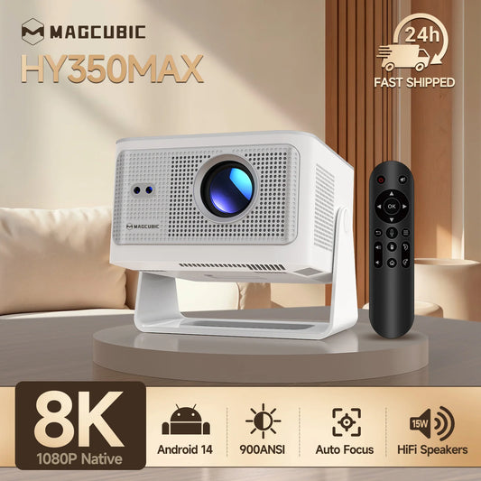 Magcubic HY350Max Voice Remote Projector, 900ANSI 1080P Native Auto Focus, 2+16GB WiFi6 BT5.4 8K Support for Outdoor Movie Beam