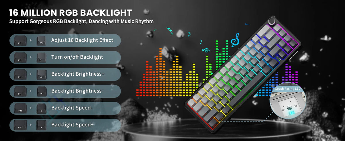 ATTACK SHARK X66 65% Wireless Mechanical Keyboard with Knob, 66 Keys Tri Mode Gasket Hot Swap RGB Gaming Keyboard 60 Percent,PBT