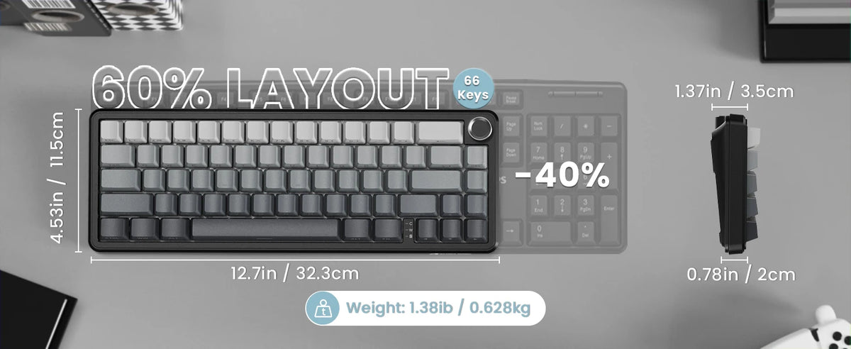 ATTACK SHARK X66 65% Wireless Mechanical Keyboard with Knob, 66 Keys Tri Mode Gasket Hot Swap RGB Gaming Keyboard 60 Percent,PBT