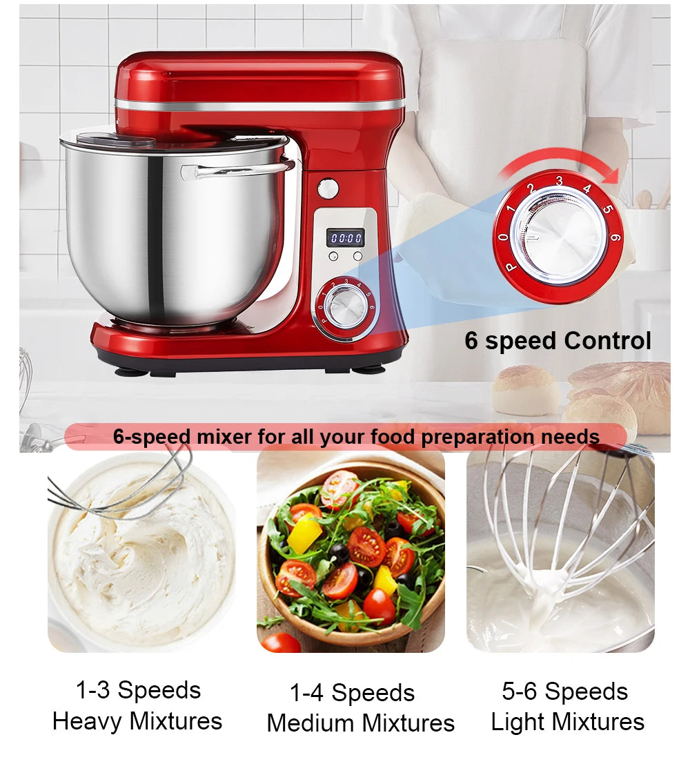 BioloMix 1200W 6L Kitchen Stand Mixer With Quiet DC Motor, 6-Speed, for Blending, Whisking, and Kneading