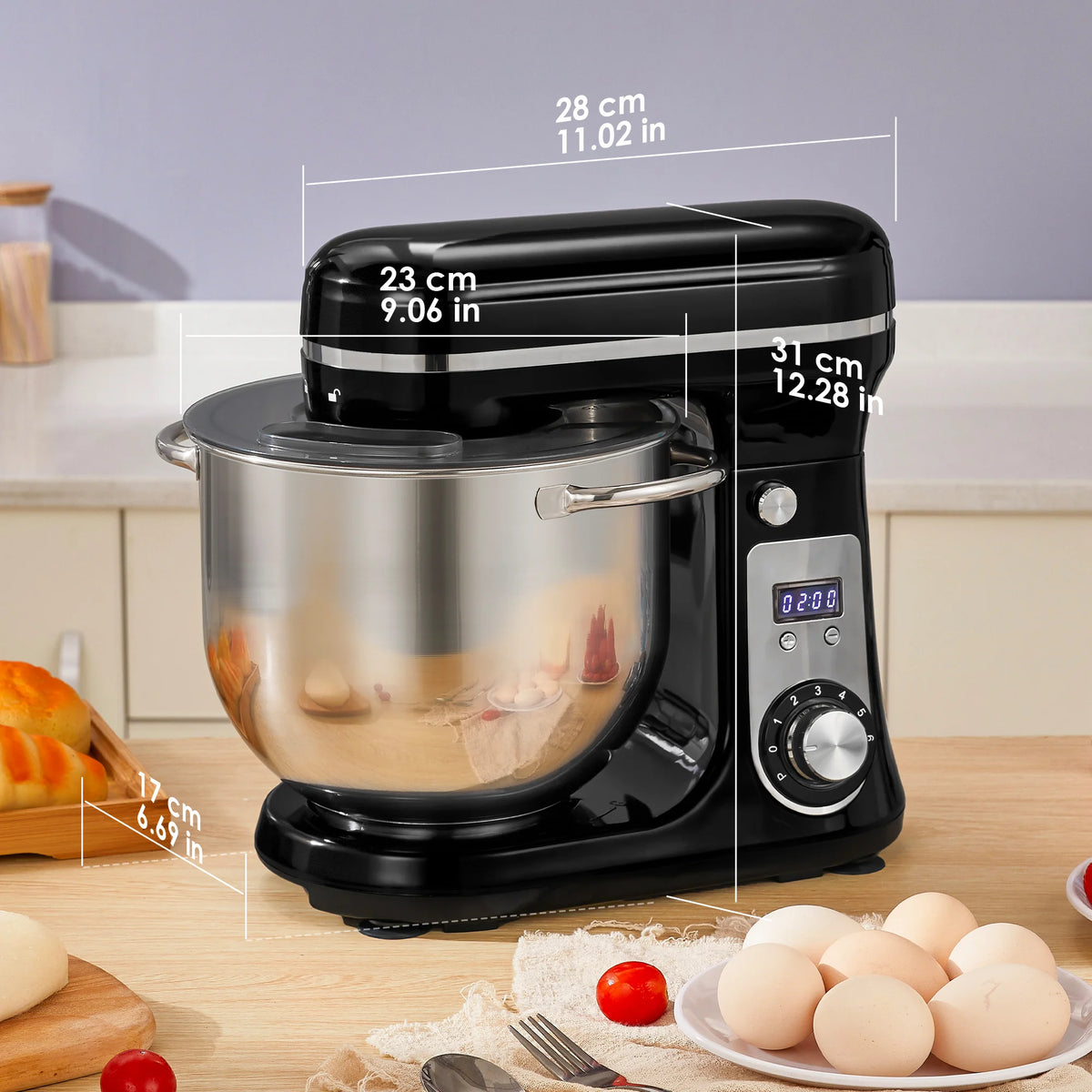 BioloMix 1200W 6L Kitchen Stand Mixer With Quiet DC Motor, 6-Speed, for Blending, Whisking, and Kneading