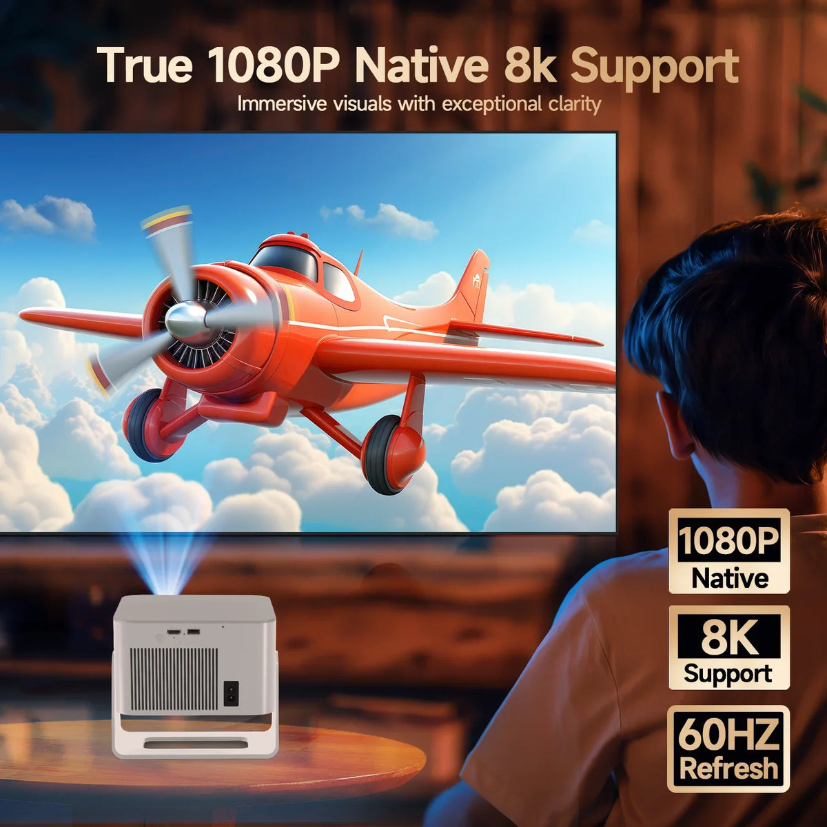 Magcubic HY350Max Voice Remote Projector, 900ANSI 1080P Native Auto Focus, 2+16GB WiFi6 BT5.4 8K Support for Outdoor Movie Beam