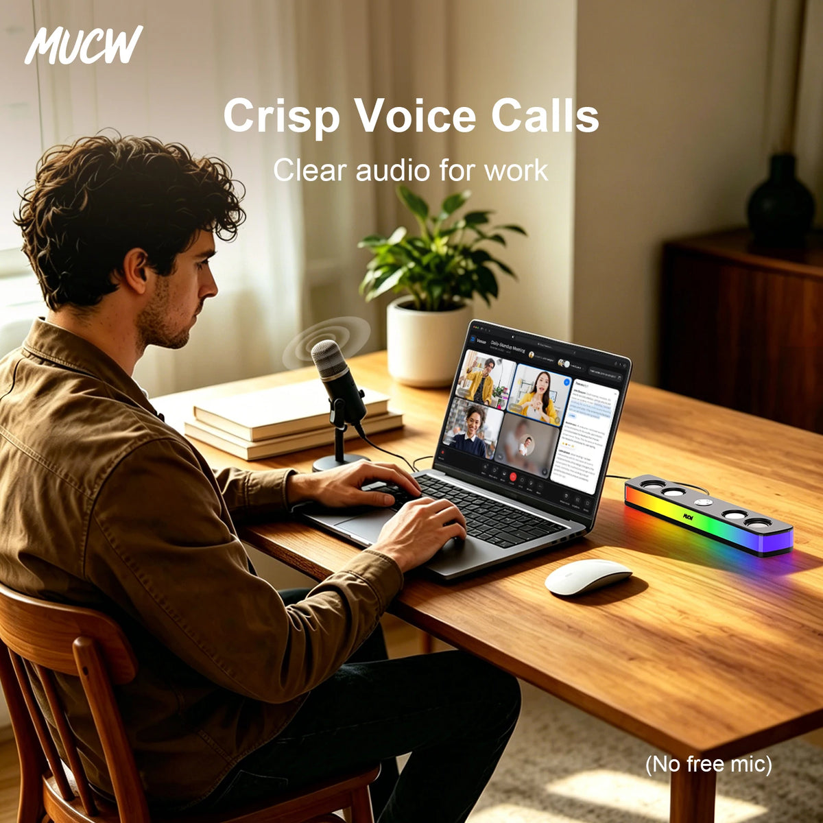 MUCW RGB Gaming Soundbar Bluetooth 5.4 USB Wired Dual Mode 6W Stereo Colorful LED Computer Speakers for Monitor Desktop PC Speaker for Laptop Gamer Home Office