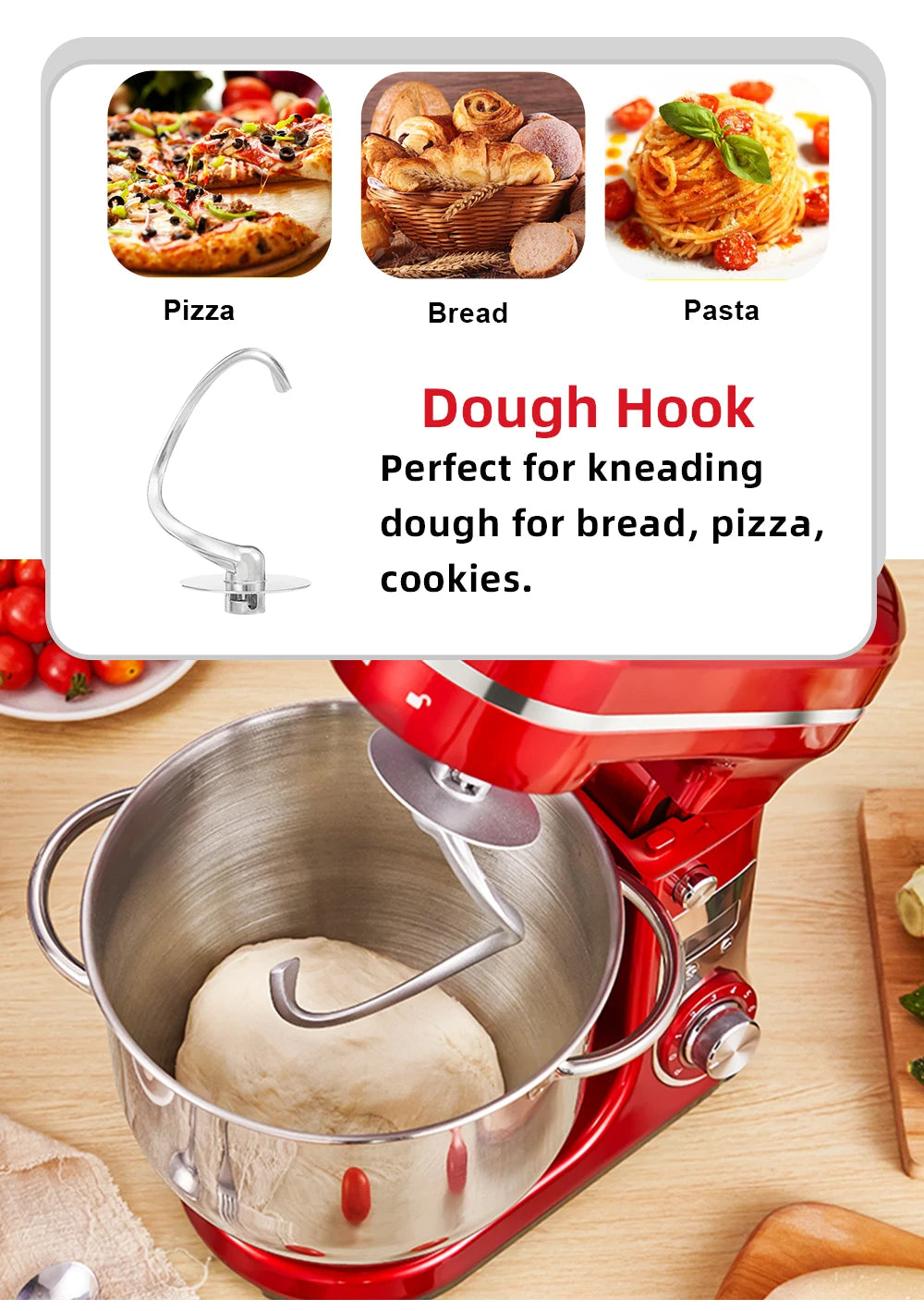 BioloMix 1200W 6L Kitchen Stand Mixer With Quiet DC Motor, 6-Speed, for Blending, Whisking, and Kneading