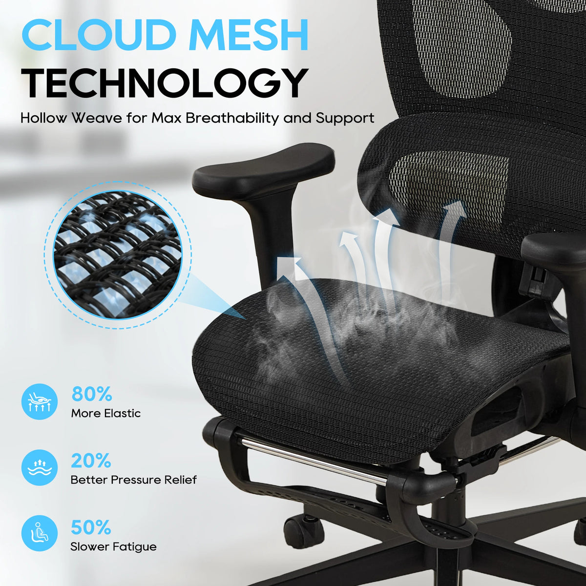 TCGBKAF Ergonomic Mesh Office Chair with Footrest, Black Big & Tall Computer Chair, 5D Flip-Up Armrests, Adjustable Lumbar Support & Headrest, Executive Desk Chair for Home Office