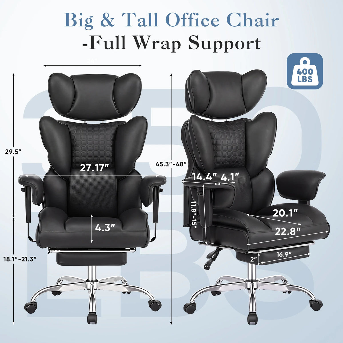 MCQ PU Leather Ergonomic Office Desk Chair with Footrest Adjustable Armrests Gaming Chair with High Back Reclining and Lumbar Support Height Adjustable with 360° Swivel
