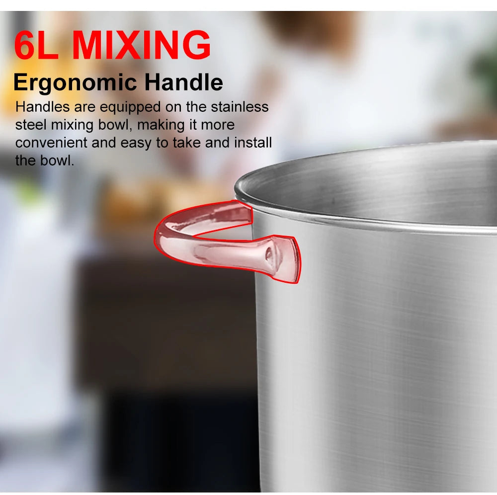 BioloMix 1200W 6L Kitchen Stand Mixer With Quiet DC Motor, 6-Speed, for Blending, Whisking, and Kneading