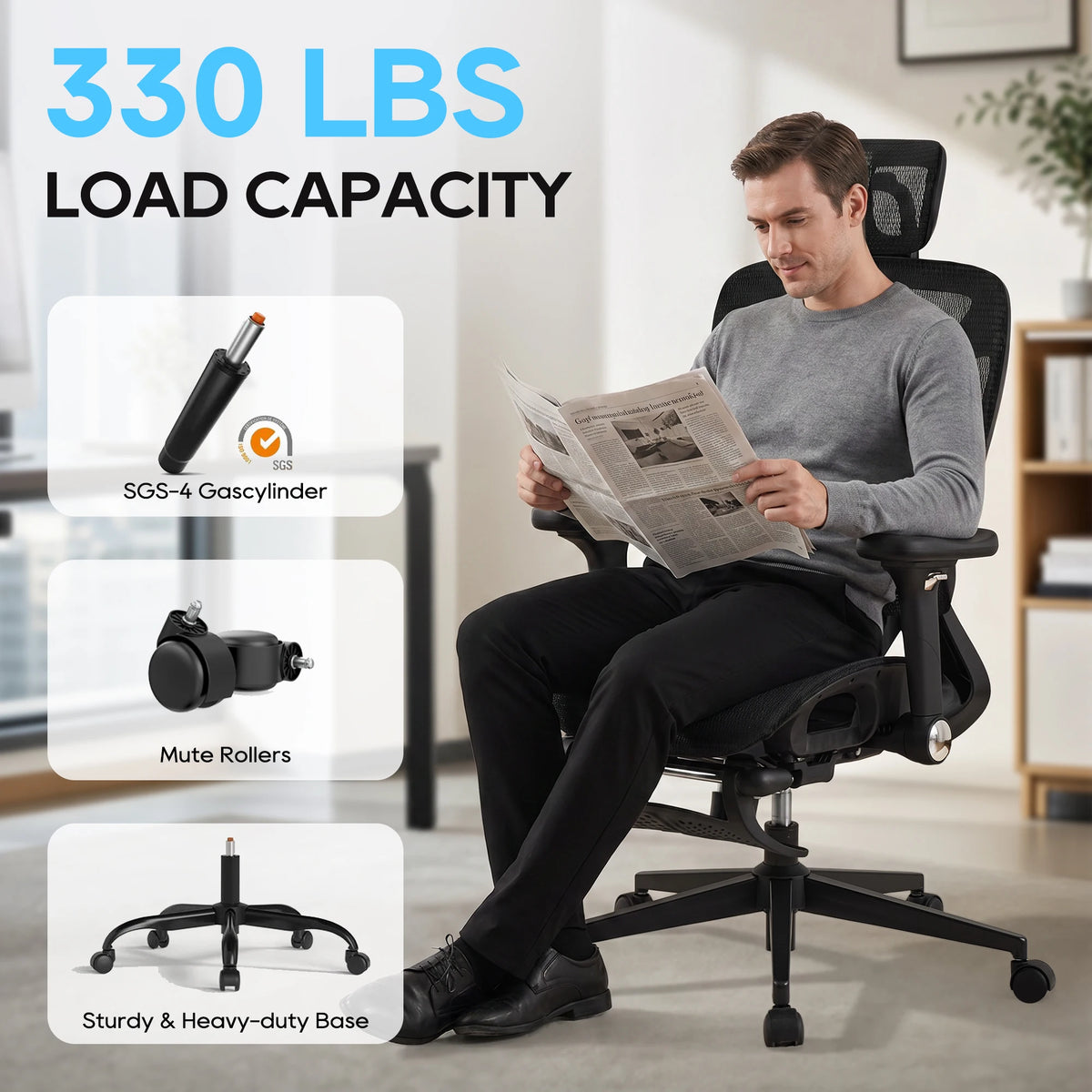TCGBKAF Ergonomic Mesh Office Chair with Footrest, Black Big & Tall Computer Chair, 5D Flip-Up Armrests, Adjustable Lumbar Support & Headrest, Executive Desk Chair for Home Office