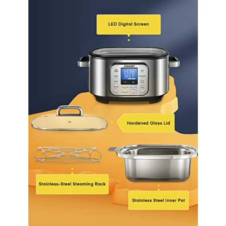 10 in 1 Programmable Slow Cooker 6QT 304 Stainless Steel Inner Pot, Multi-Cooker with Rice, Yogurt, Sauté, Steam, Delay Start & Adjustable Temp – for Large Families & Entertaining