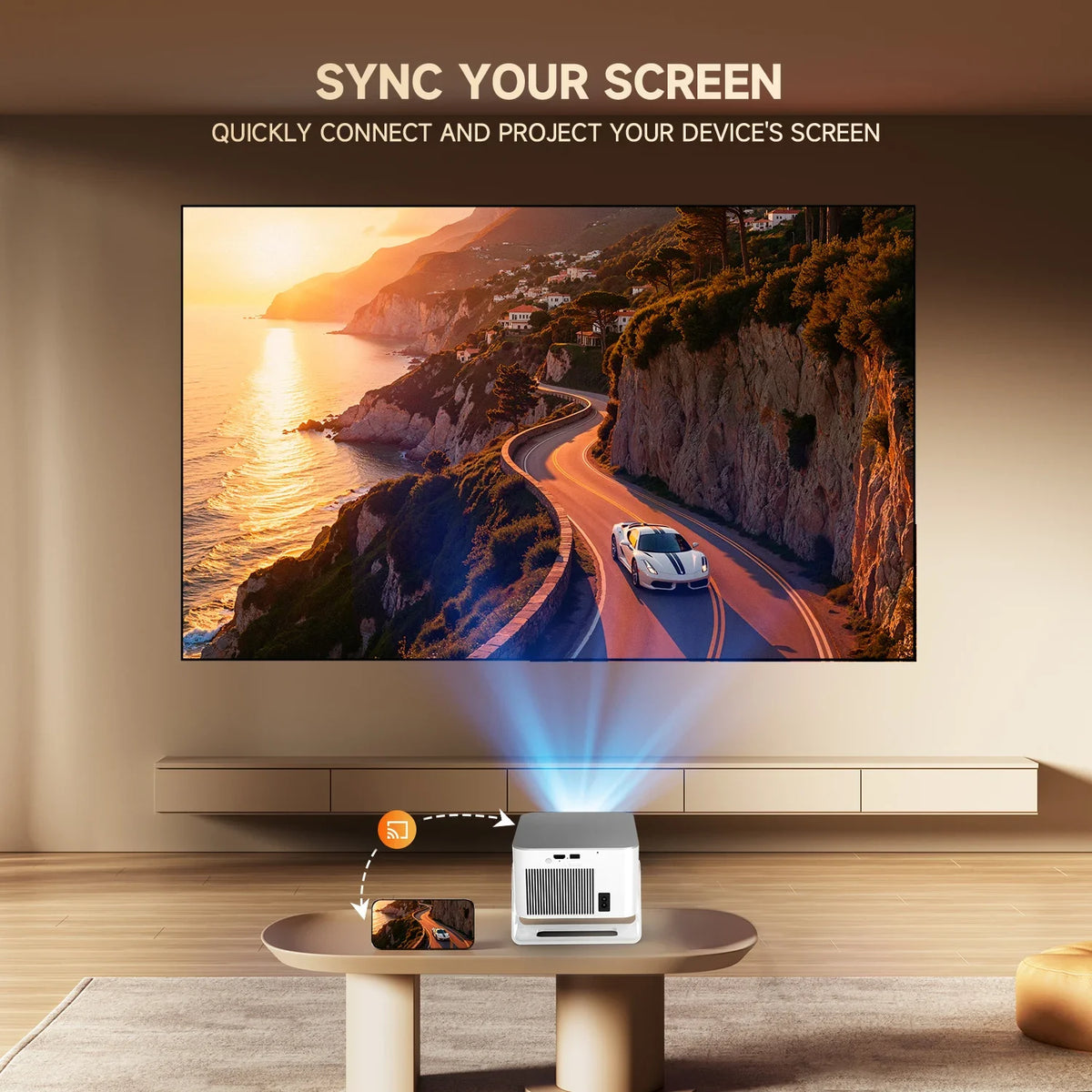 Magcubic HY350Max Voice Remote Projector, 900ANSI 1080P Native Auto Focus, 2+16GB WiFi6 BT5.4 8K Support for Outdoor Movie Beam