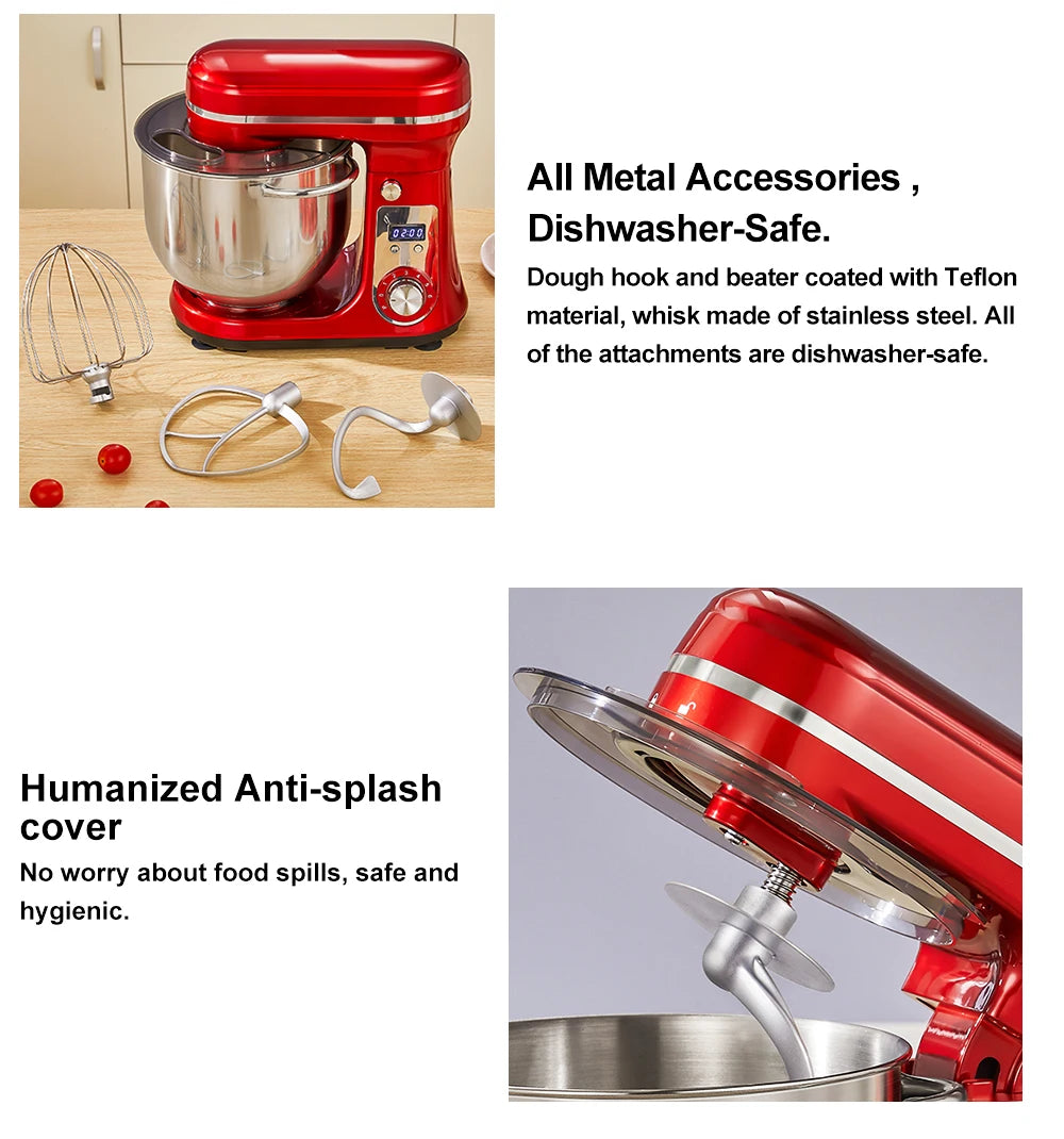 BioloMix 1200W 6L Kitchen Stand Mixer With Quiet DC Motor, 6-Speed, for Blending, Whisking, and Kneading