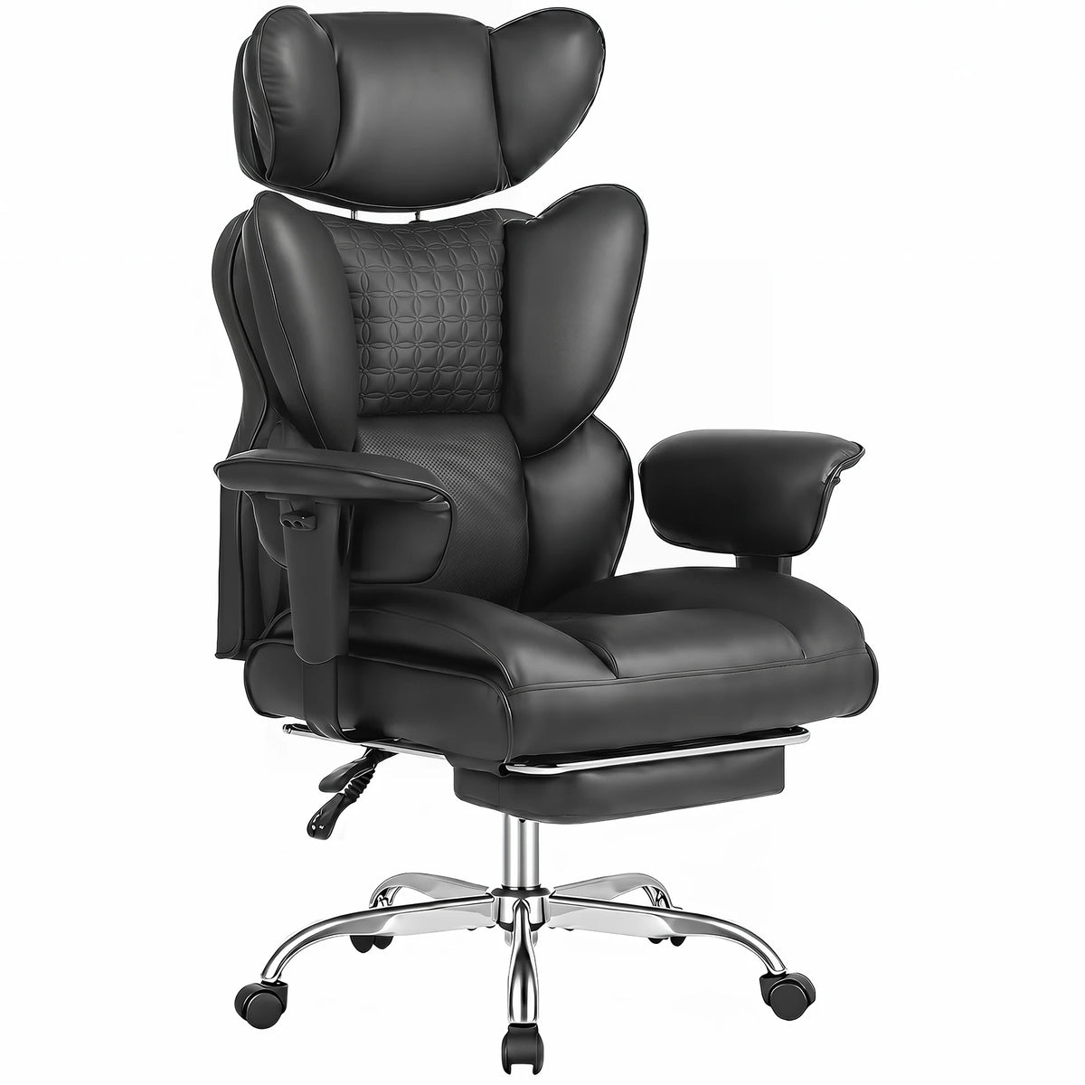 MCQ PU Leather Ergonomic Office Desk Chair with Footrest Adjustable Armrests Gaming Chair with High Back Reclining and Lumbar Support Height Adjustable with 360° Swivel