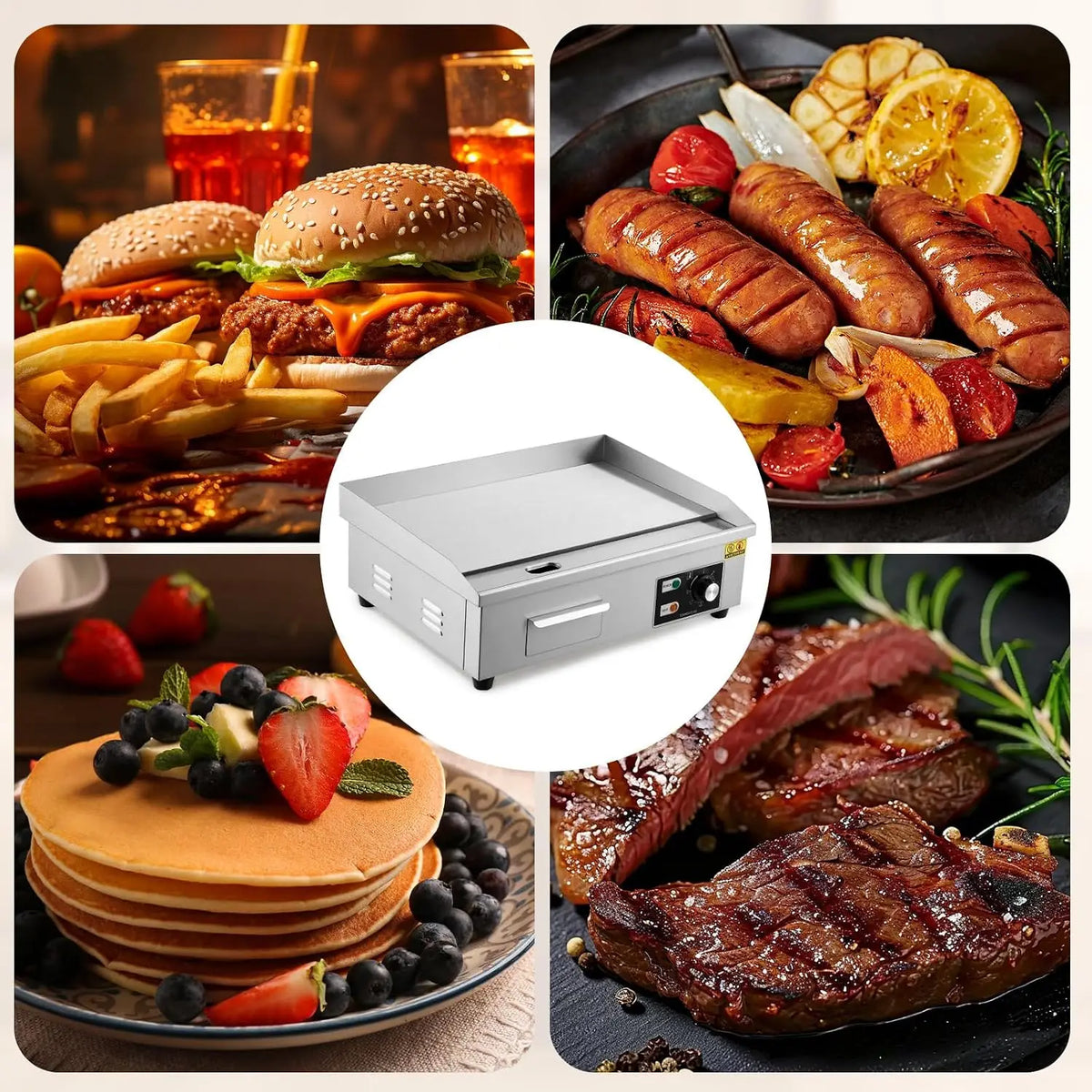 Tacleekii 14in, 21in, or 28.7 in Commercial Electric Griddle Stainless Steel Flat Top Grill, 122-572℉ Adjustable Temp, Countertop BBQ Teppanyaki Grill with Shovels & Brushes for Home & Restaurant