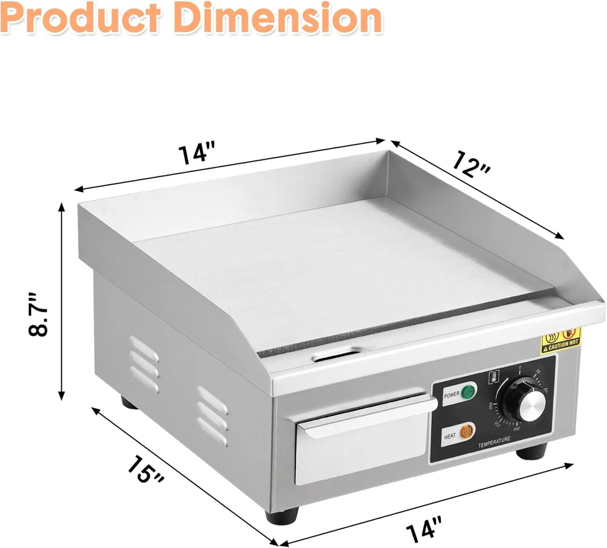 Tacleekii 14in, 21in, or 28.7 in Commercial Electric Griddle Stainless Steel Flat Top Grill, 122-572℉ Adjustable Temp, Countertop BBQ Teppanyaki Grill with Shovels & Brushes for Home & Restaurant