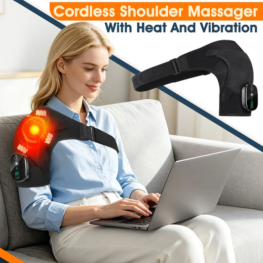 Heated Shoulder Brace Neck Massager 3 Heat Vibration Modes Cordless 5000mAh Warm Shoulder Pad Support Belt