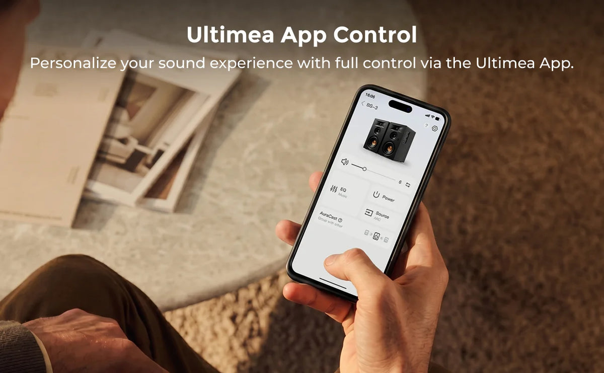 ULTIMEA 5.25'' Three-way Bookshelf Speakers, 70W RMS, App Control, Edge Horn Tech & BassMX, Home Theater Subwoofer, Auracast