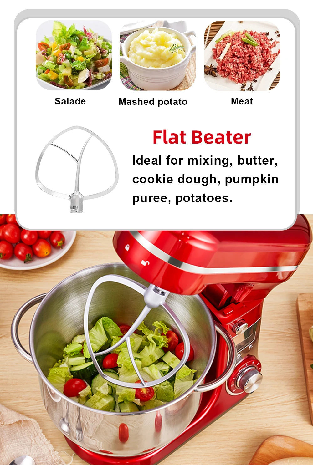 BioloMix 1200W 6L Kitchen Stand Mixer With Quiet DC Motor, 6-Speed, for Blending, Whisking, and Kneading