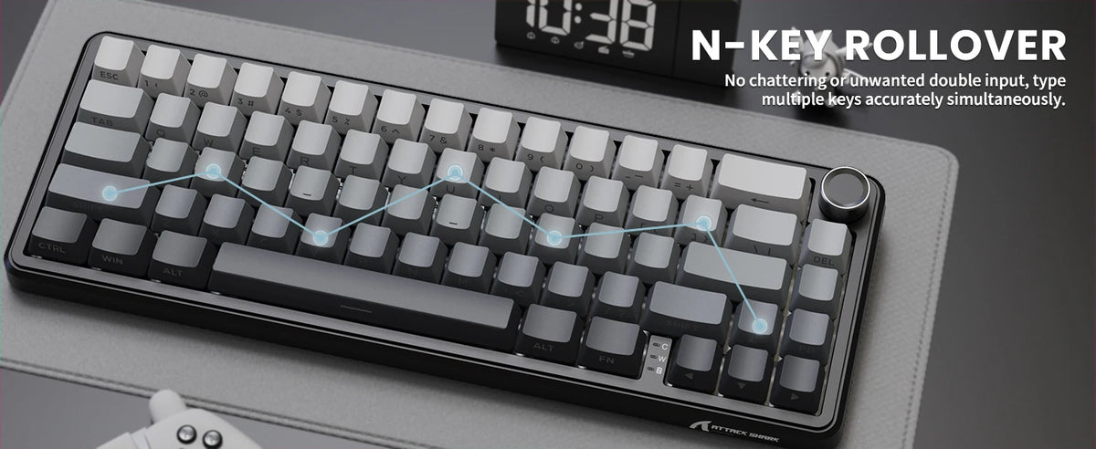 ATTACK SHARK X66 65% Wireless Mechanical Keyboard with Knob, 66 Keys Tri Mode Gasket Hot Swap RGB Gaming Keyboard 60 Percent,PBT
