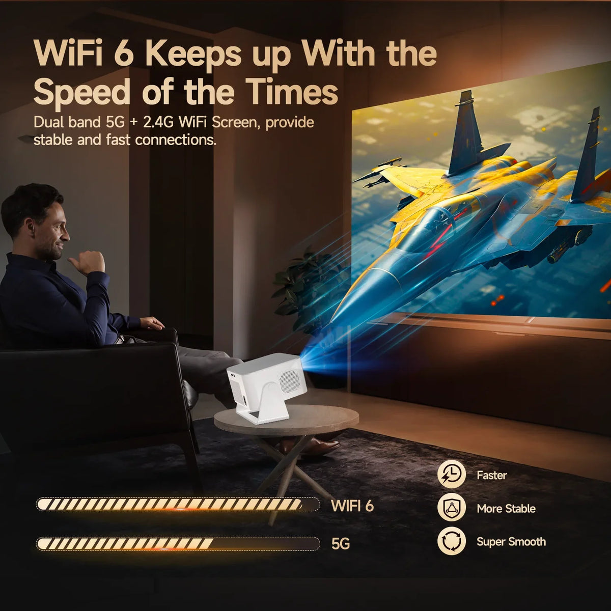 Magcubic HY350Max Voice Remote Projector, 900ANSI 1080P Native Auto Focus, 2+16GB WiFi6 BT5.4 8K Support for Outdoor Movie Beam