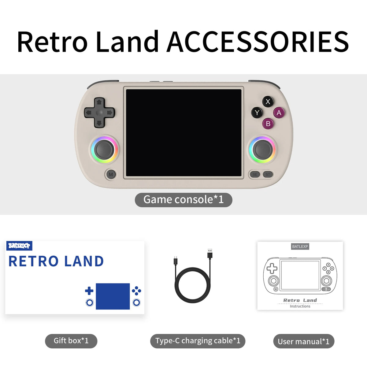 BATLEXP RETRO LAND Handheld Game Console Retro Gaming Player 4.0'' IPS Screen With 64G TF Card Pre-Installed Games Linux System Supports 5G WiFi Bluetooth HDMI And TV Output New Emulator 3200 mAh Li-polymer Battery