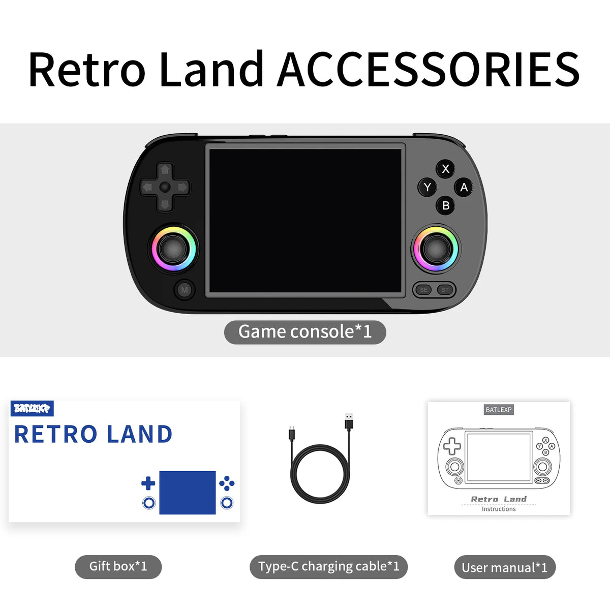 BATLEXP RETRO LAND Handheld Game Console Retro Gaming Player 4.0'' IPS Screen With 64G TF Card Pre-Installed Games Linux System Supports 5G WiFi Bluetooth HDMI And TV Output New Emulator 3200 mAh Li-polymer Battery