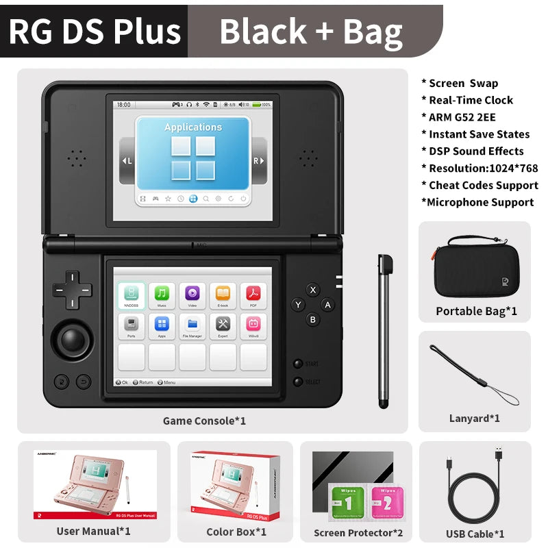 Anbernic RG DS Plus Retro Handheld Game Console Linux 4.3" IPS 1024*768 Dual-Screen 4000mAh Game Player Bluetooth WiFi Streaming