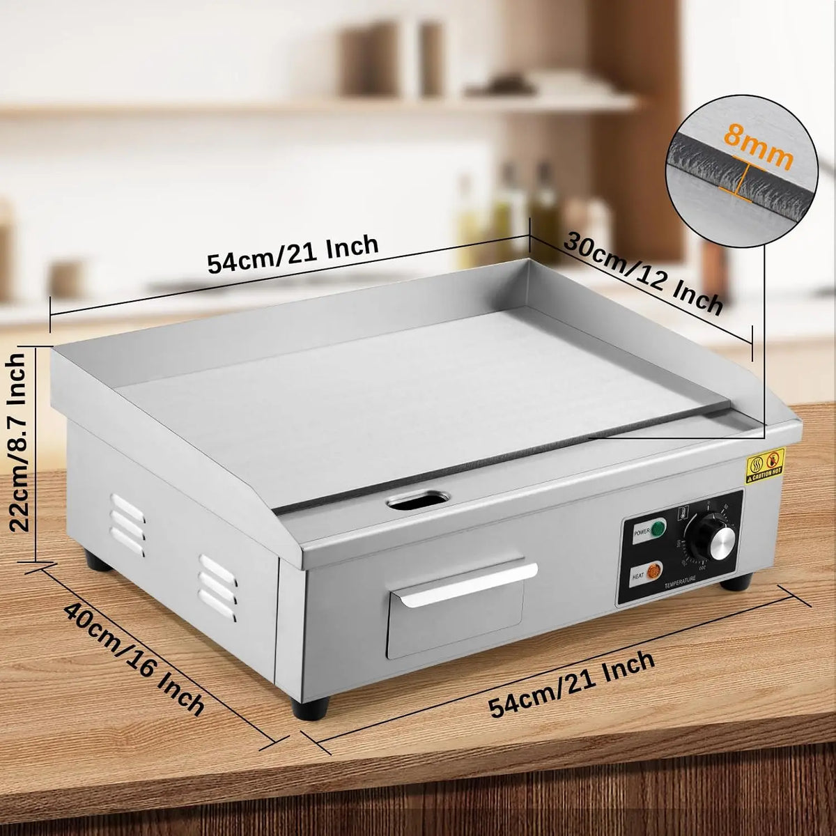 Tacleekii 14in, 21in, or 28.7 in Commercial Electric Griddle Stainless Steel Flat Top Grill, 122-572℉ Adjustable Temp, Countertop BBQ Teppanyaki Grill with Shovels & Brushes for Home & Restaurant