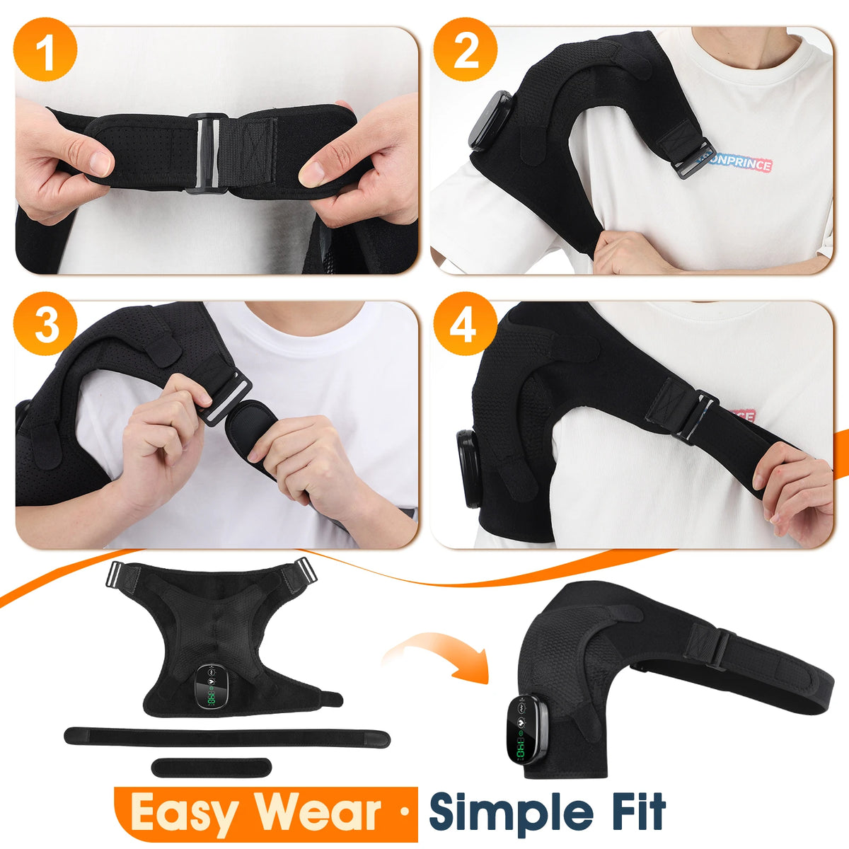 Heated Shoulder Brace Neck Massager 3 Heat Vibration Modes Cordless 5000mAh Warm Shoulder Pad Support Belt