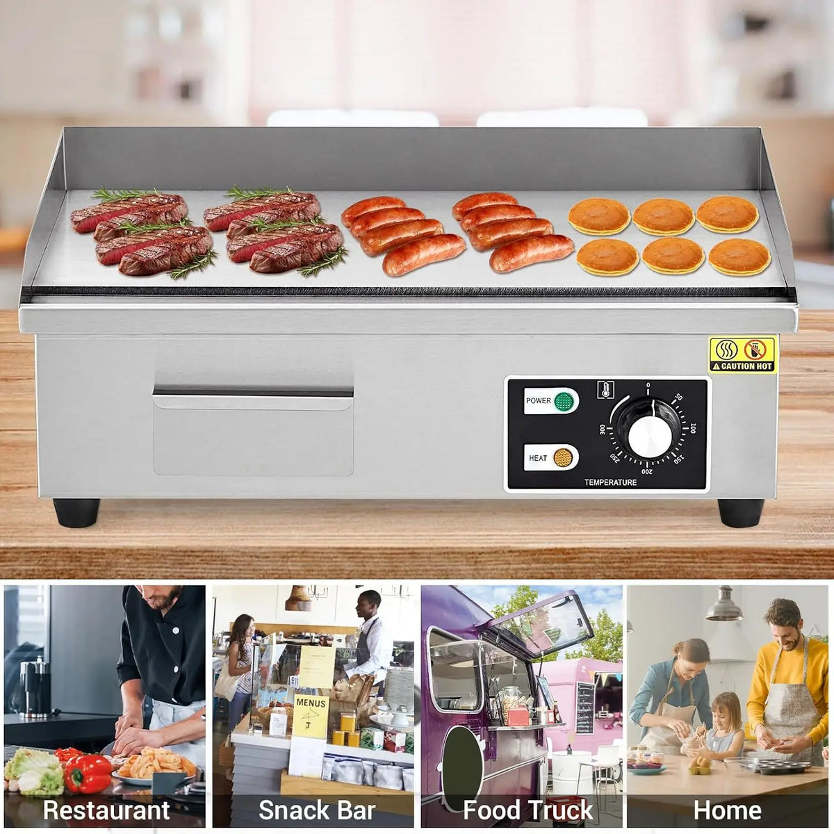Tacleekii 14in, 21in, or 28.7 in Commercial Electric Griddle Stainless Steel Flat Top Grill, 122-572℉ Adjustable Temp, Countertop BBQ Teppanyaki Grill with Shovels & Brushes for Home & Restaurant