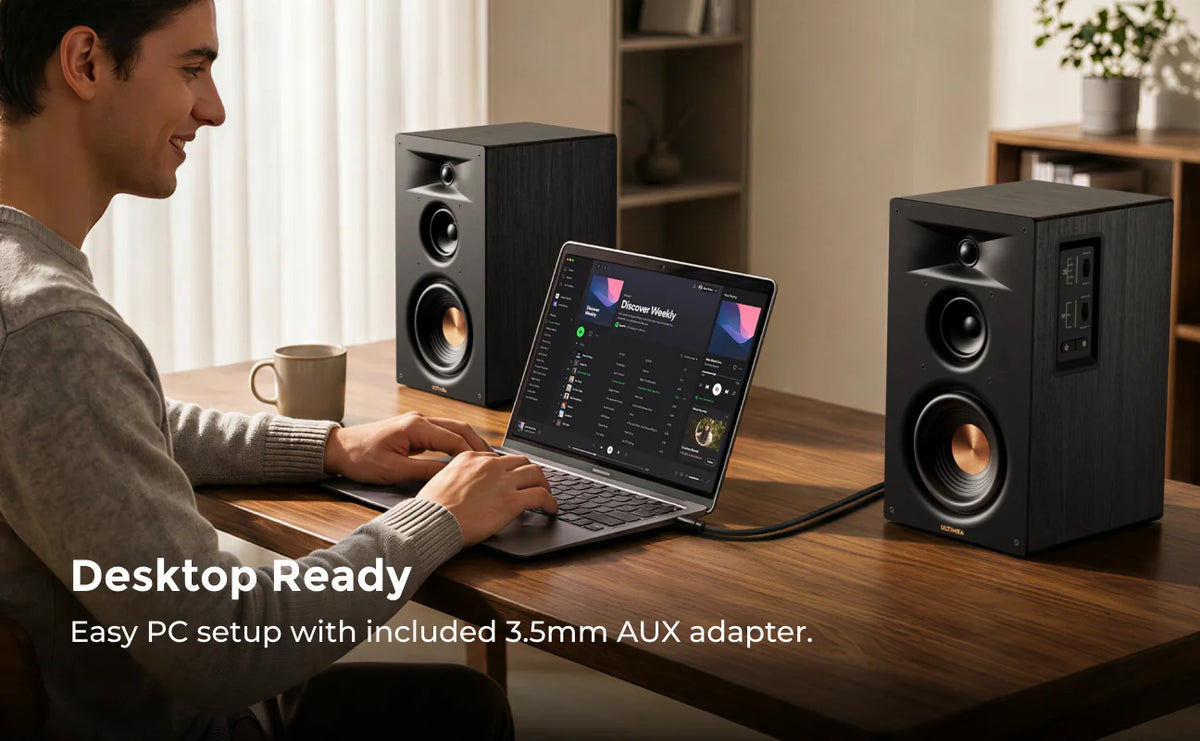 ULTIMEA 5.25'' Three-way Bookshelf Speakers, 70W RMS, App Control, Edge Horn Tech & BassMX, Home Theater Subwoofer, Auracast